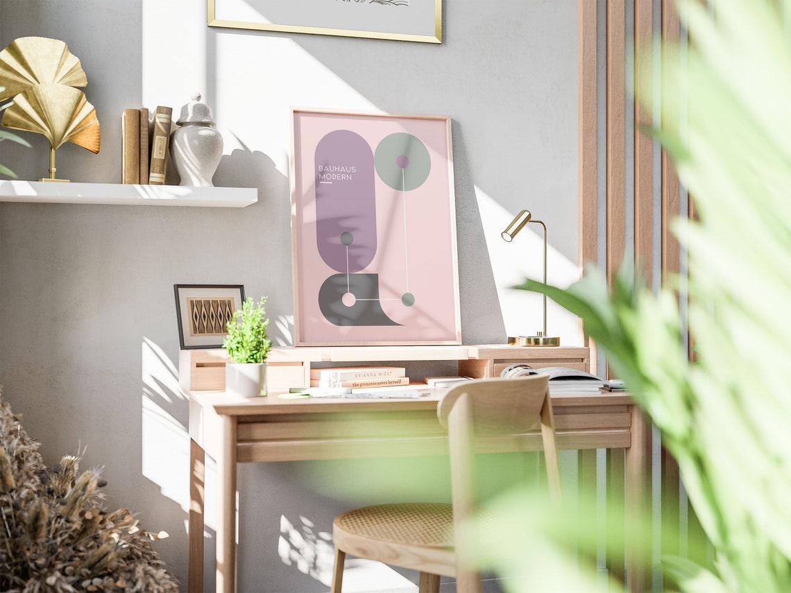 Pastel Pink Bauhaus Modern Abstract Mauve Sage Geometric Art Poster - Image 4