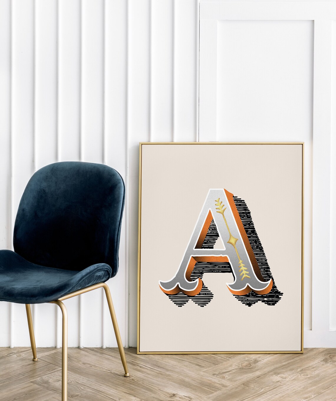Letter A Orange Gold Serif Alphabet Typography Eclectic Home Decor Poster - Image 5