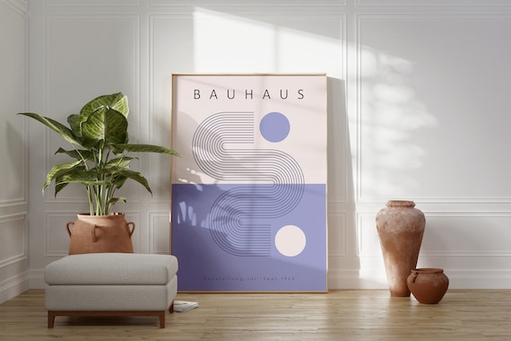 Bauhaus Geometric Lilac Printable Exhibition Poster Mid Century Modern Decor Minimalist Retro Wall Art