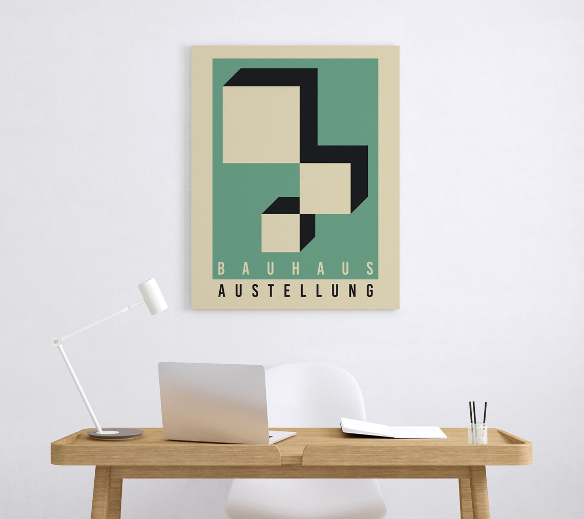 Bauhaus Ausstellung Poster Green Black 3D Geometric Blocks Art Deco - Image 5