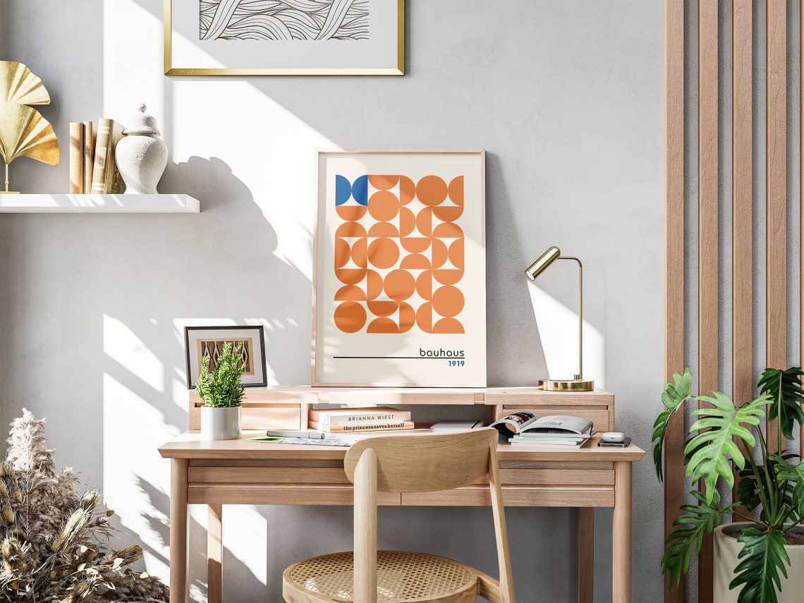 Bauhaus Orange Circle Grid with Blue Accent 1919 Geometric Poster - Image 5
