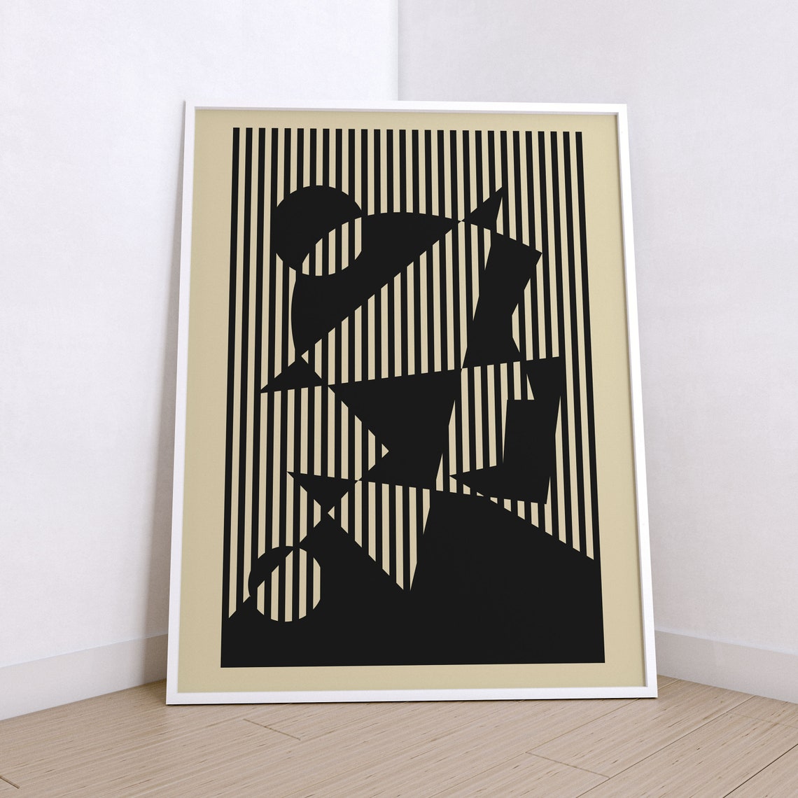Bauhaus Striped Geometric Black Op Art Style Abstract Poster - Image 3