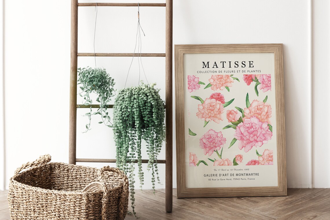 Matisse Pink Peony Watercolor Blossom Botanical Gallery Art Print - Image 4