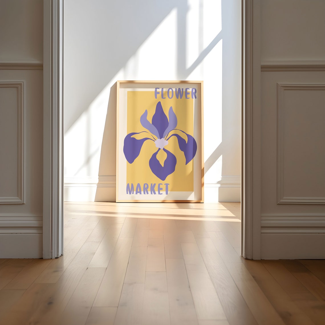 Purple Iris Bloom on Golden Yellow Retro Flower Market Art Poster - Image 5