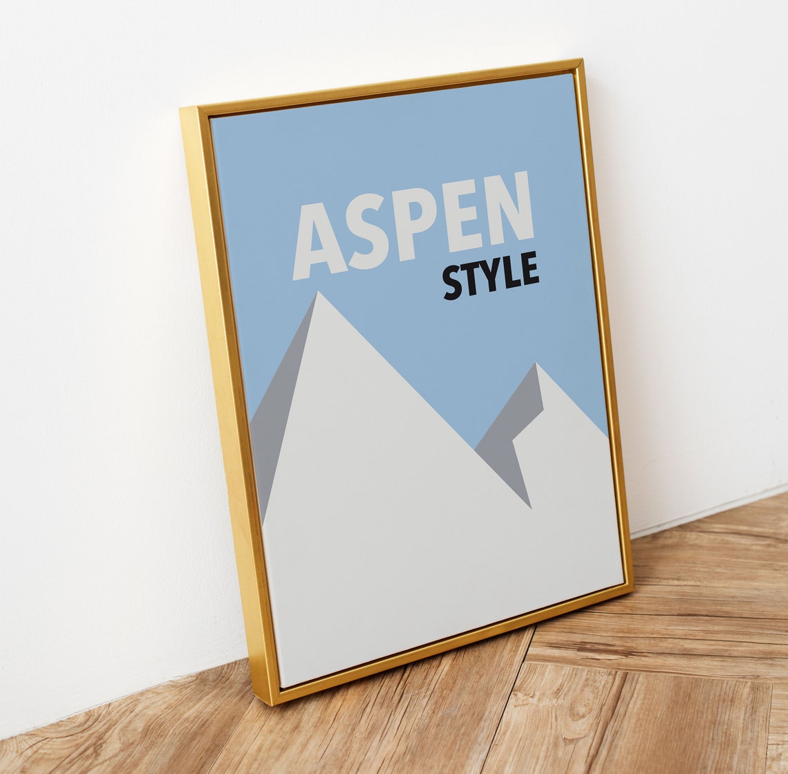 Aspen Style Colorado Mountain Poster Minimalist Blue White Peak Art - Image 2