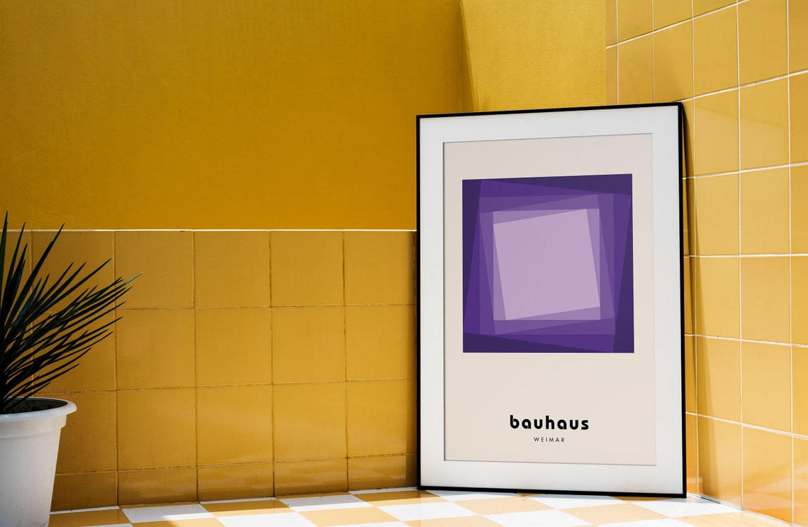 Violet Purple Layered Square Bauhaus Weimar Mid Century Poster - Image 4