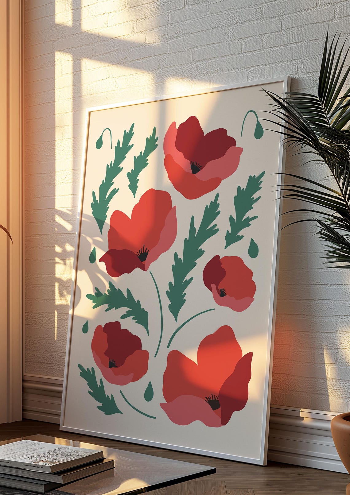 Red Poppy Bloom Maximalist Flower Market Illustration Poster - Image 3