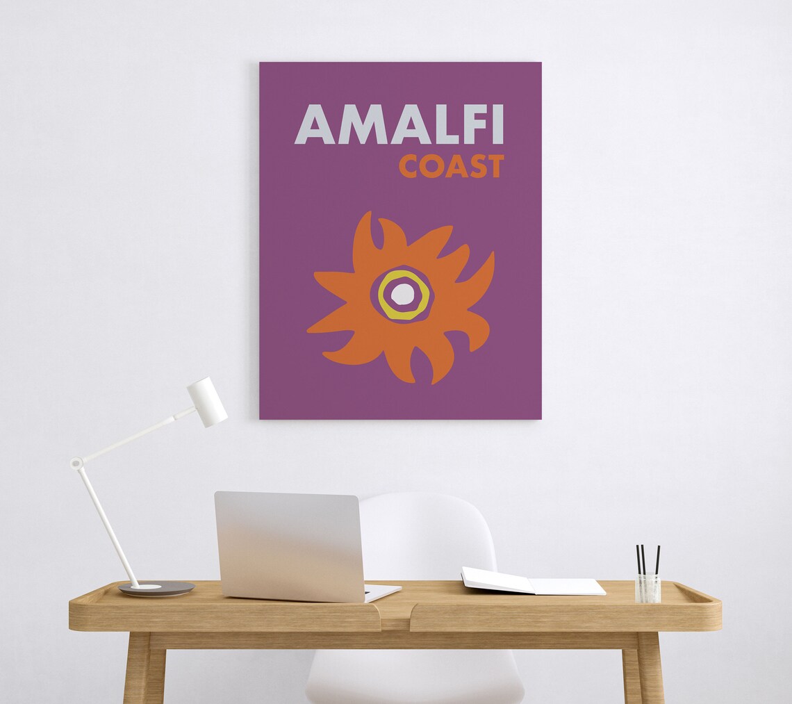 Amalfi Coast Purple Orange Sun Graphic Modern Italy Travel Poster - Image 4