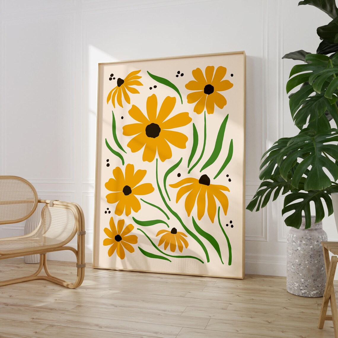 Golden Yellow Daisy Maximalist Flower Market Illustration Poster