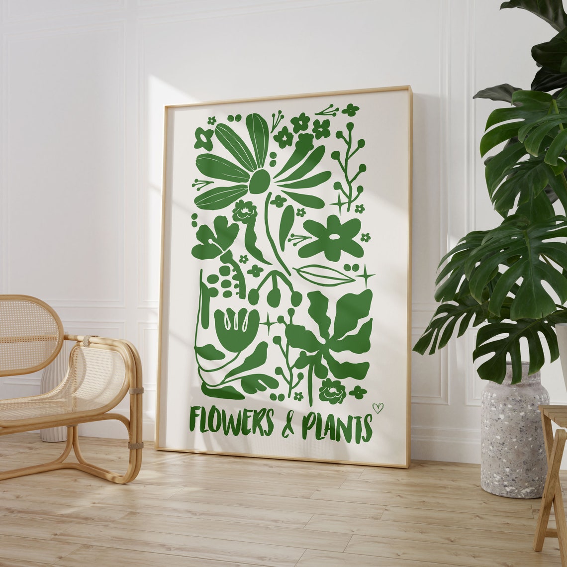 Fresh Green Flowers and Plants Retro Botanical Wall Decor Poster