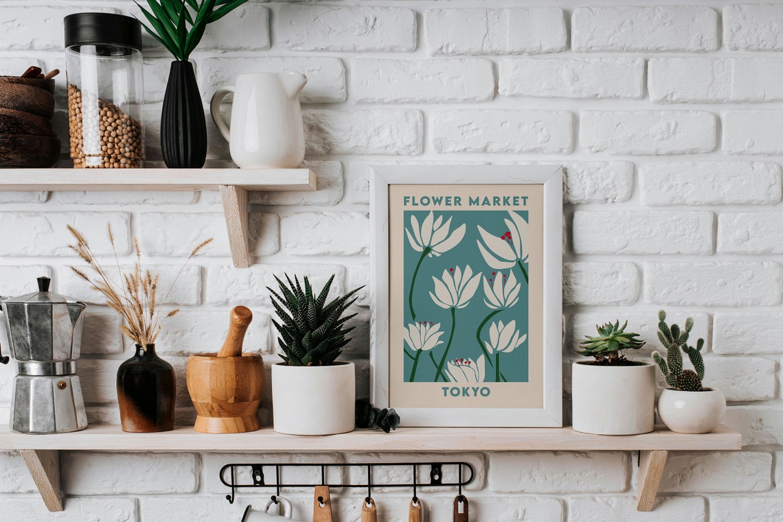 Tokyo Flower Market Poster White Lilies On Teal Modern Floral Art - Image 4
