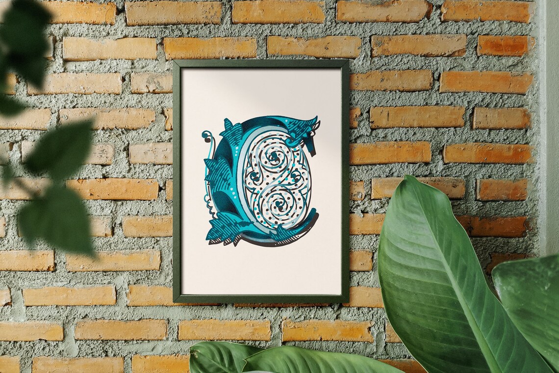 Letter C Teal Paisley Doodle Alphabet Typography Nursery Wall Decor Poster - Image 3