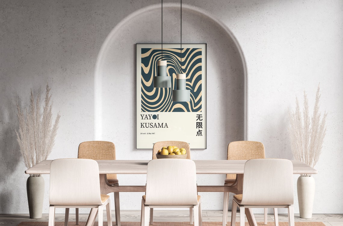 Yayoi Kusama Dark Navy Vertical Wavy Lines 1987 Exhibition Poster - Image 4