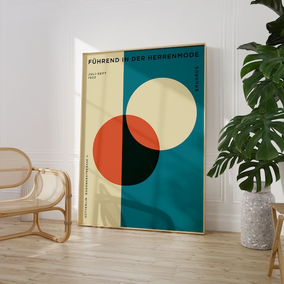 Bauhaus Overlapping Circles Teal Cream Vintage Geometric Poster