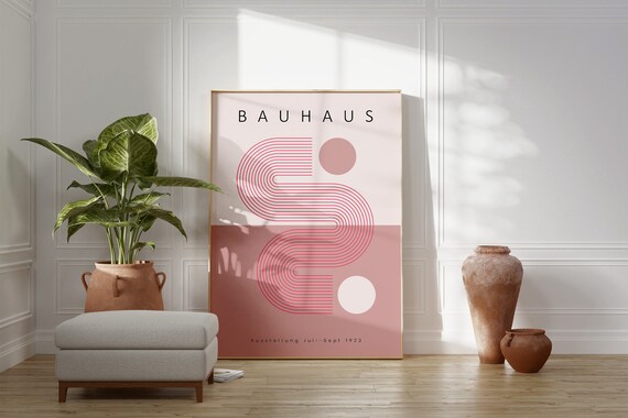 Bauhaus Geometric Pink Blush Printable Exhibition Poster Mid Century Modern Decor Minimalist Retro Wall Art