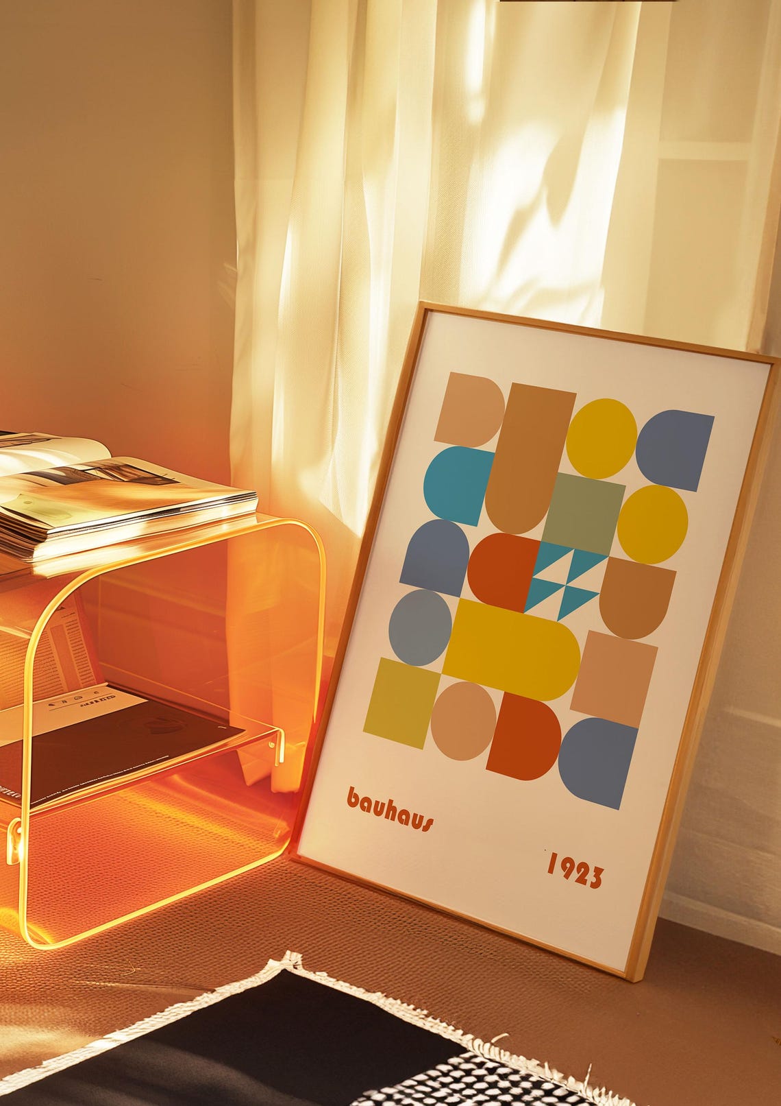 Bauhaus 1923 Blue Rust Geometric Triangle Grid Exhibition Poster - Image 2