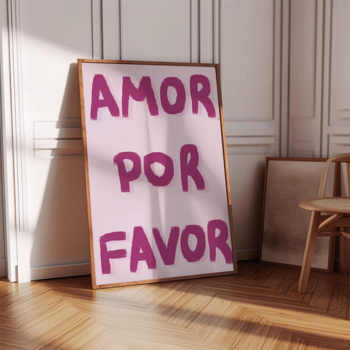 Amor Por Favor Pink Hand-Drawn Typography Spanish Quote Wall Poster