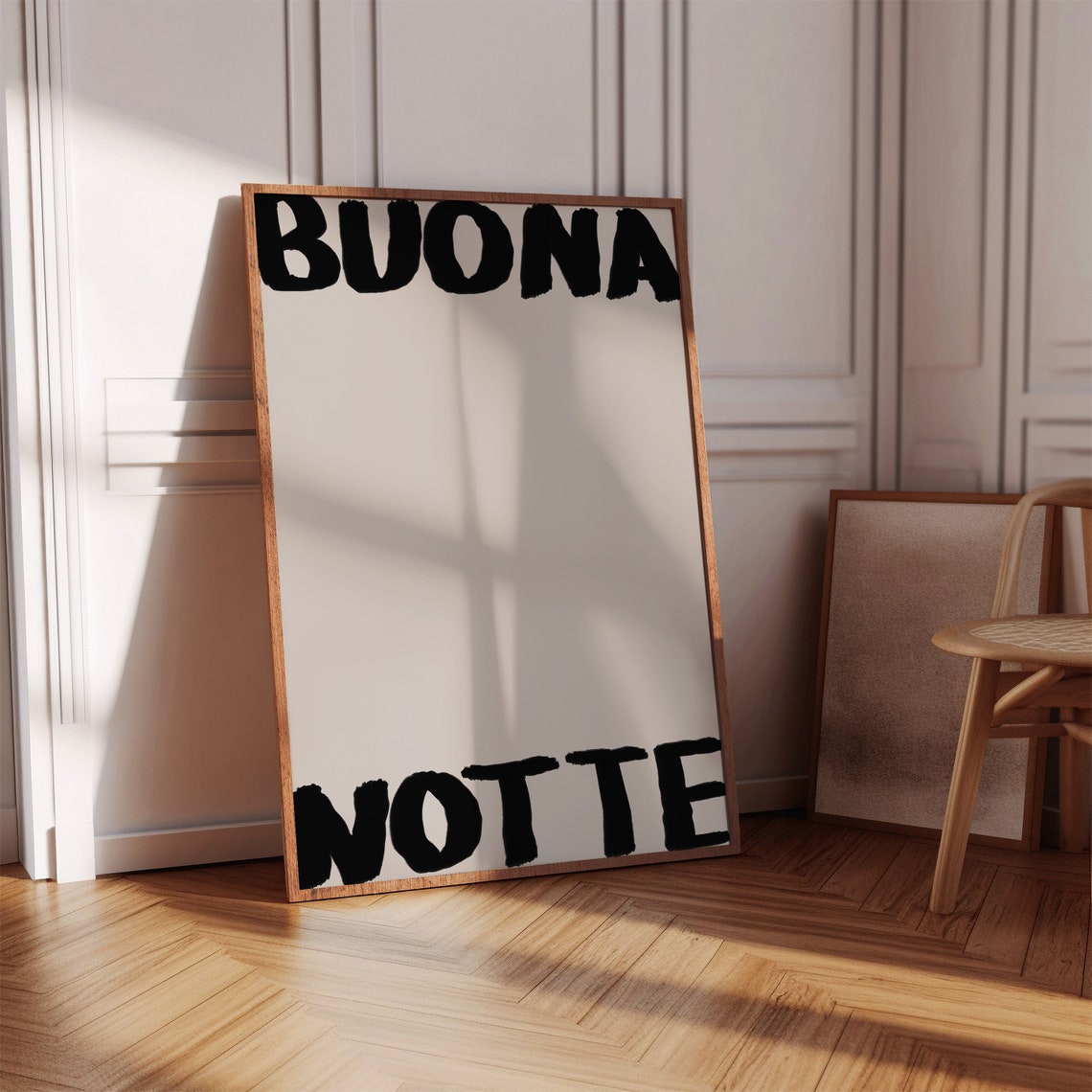 Buona Notte Italian Bedroom Black And White Minimalist Quote Poster