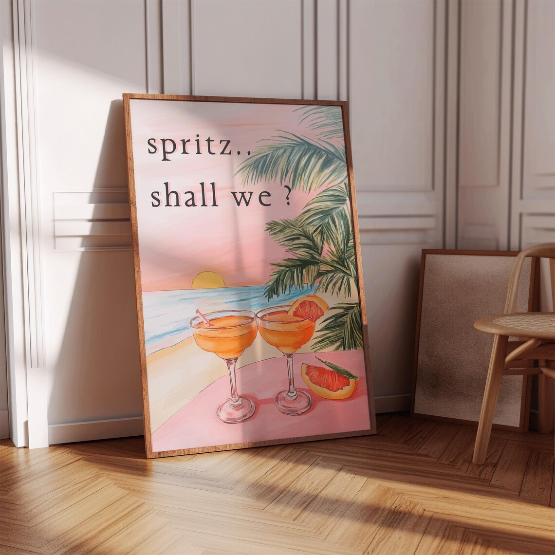 Spritz Shall We Pink Beach Cocktail Bar Cart Aesthetic Wall Art