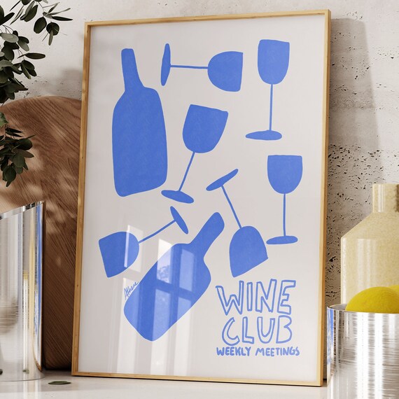 Wine Poster Bar Cart Decor Apartment Mid Century Prints College Print Illustration Art