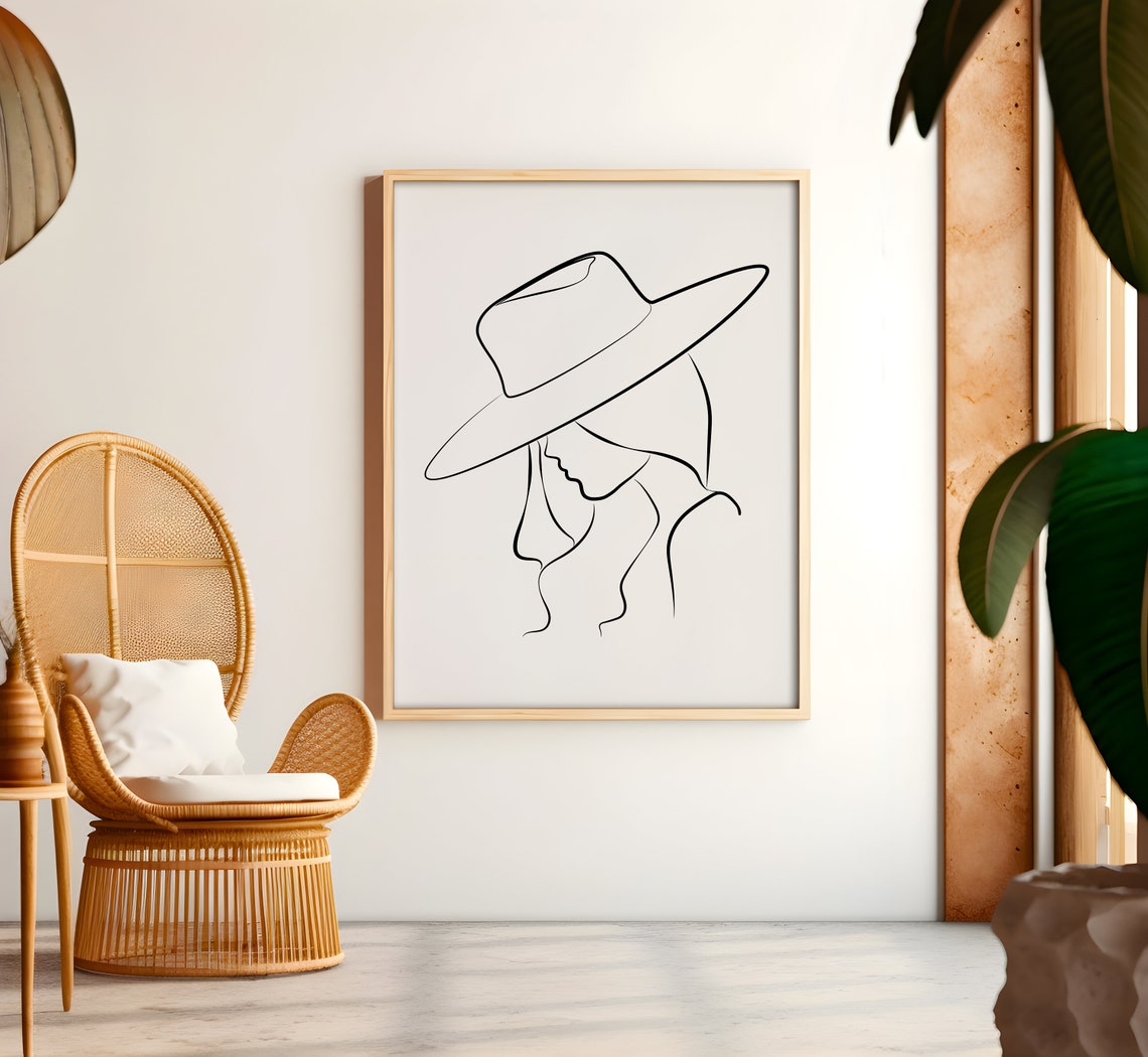 Cowgirl Hat Woman One Line Drawing Minimalist Western Face Art Poster - Image 3