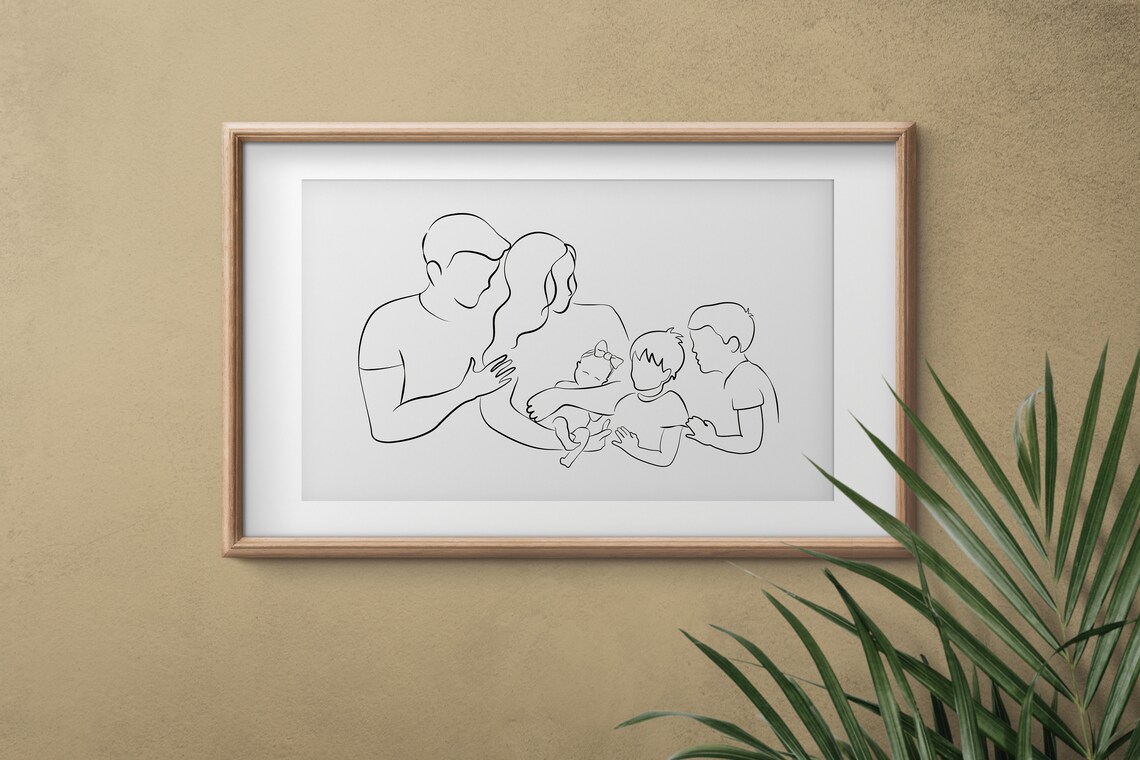 Mom Dad Sons and Baby Line Art Newborn Girl Brothers Minimalist Poster - Image 2
