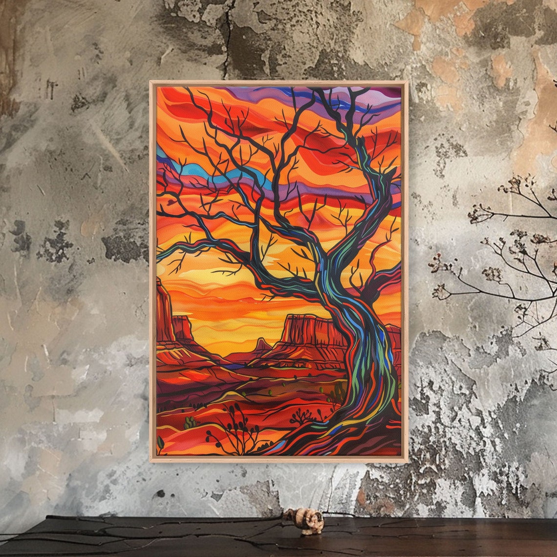 Twisted Desert Tree Canyon Sunset Fiery Colorful Southwest Art Poster - Image 4