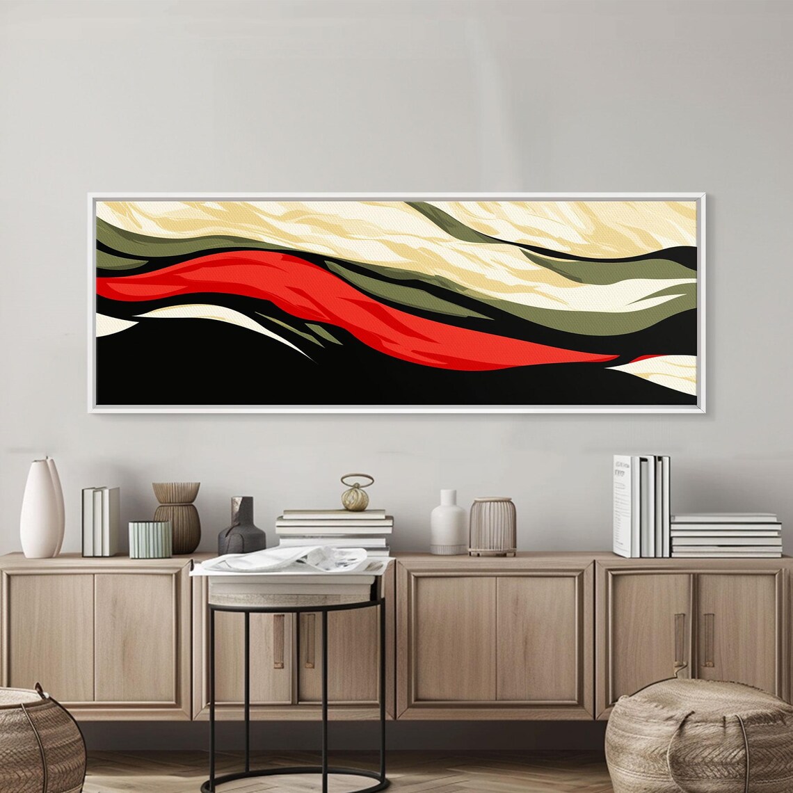 Moody Abstract Painting Print Waves Panoramic Extra Wide Wall Art Red Black And Green Wall Art Modern Art - Image 6