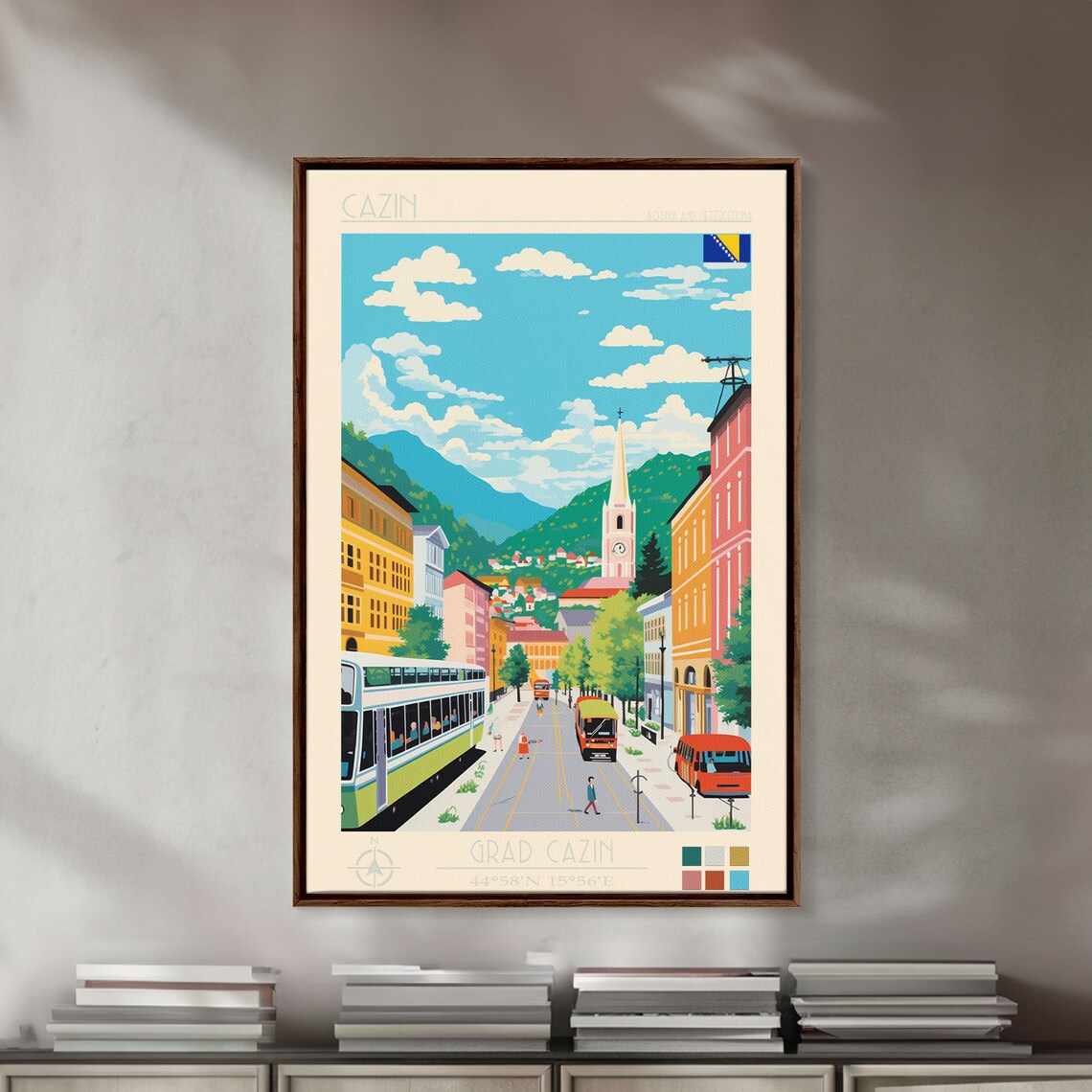 Cazin Bosnia Herzegovina Mountain Streetcar View Vintage Travel Poster - Image 2