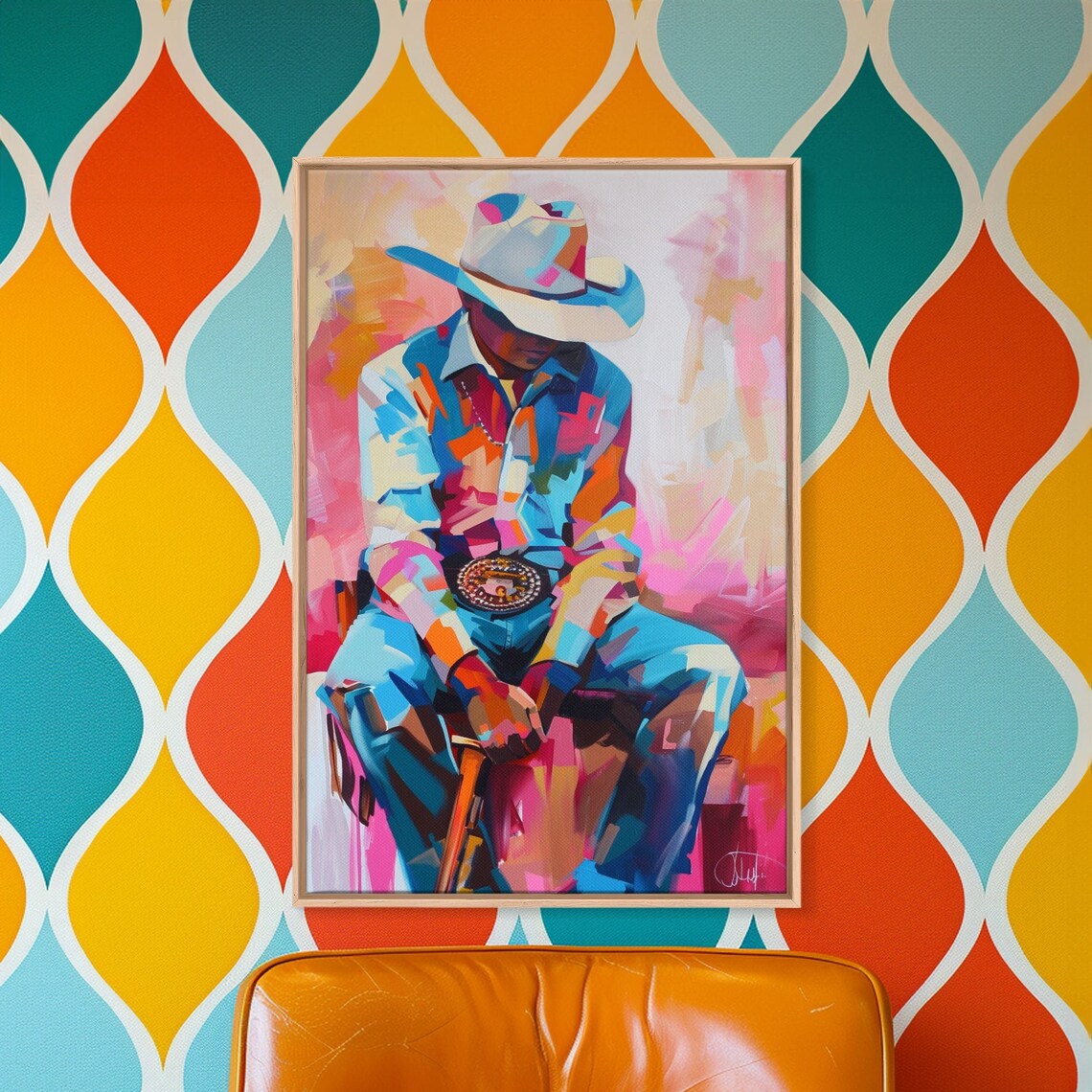Cubist Cowboy Portrait Colorful Hat Abstract Western Art Wall Poster - Image 5