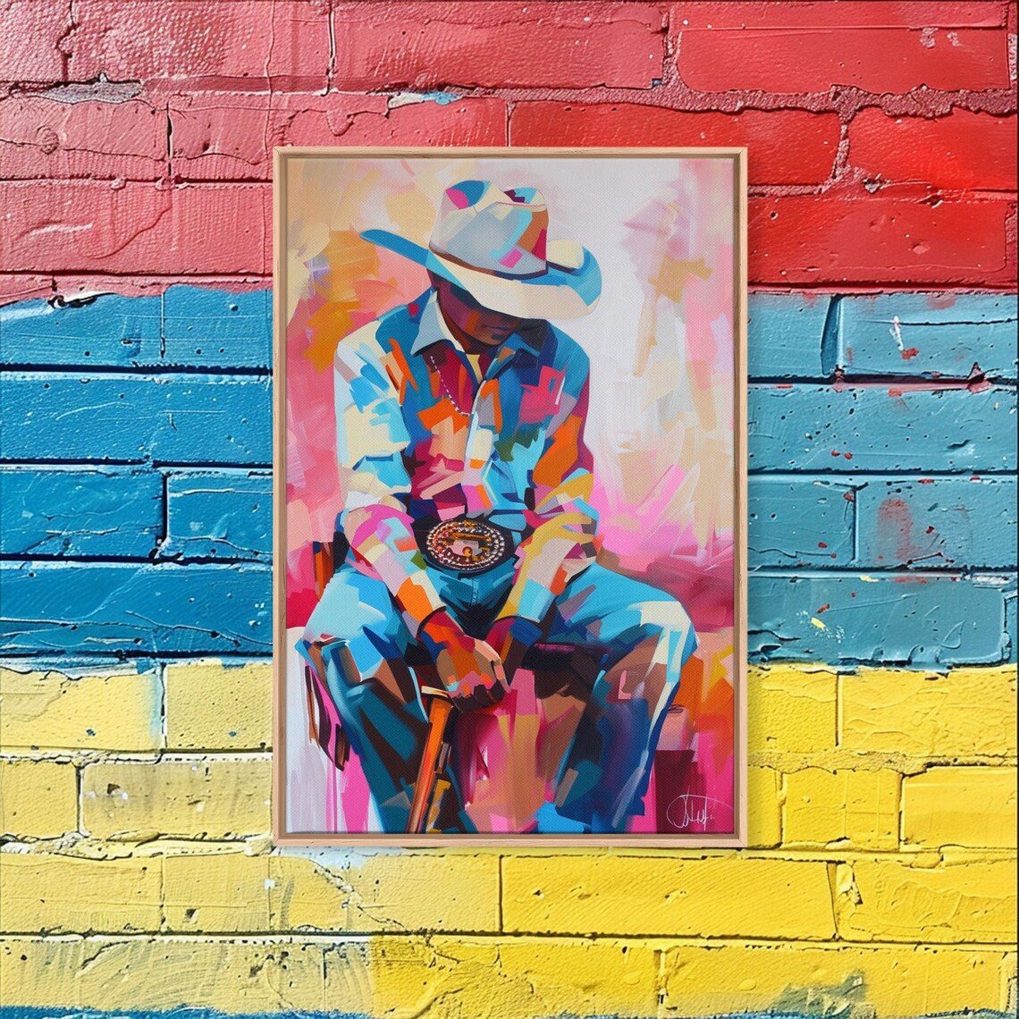 Cubist Cowboy Portrait Colorful Hat Abstract Western Art Wall Poster - Image 2