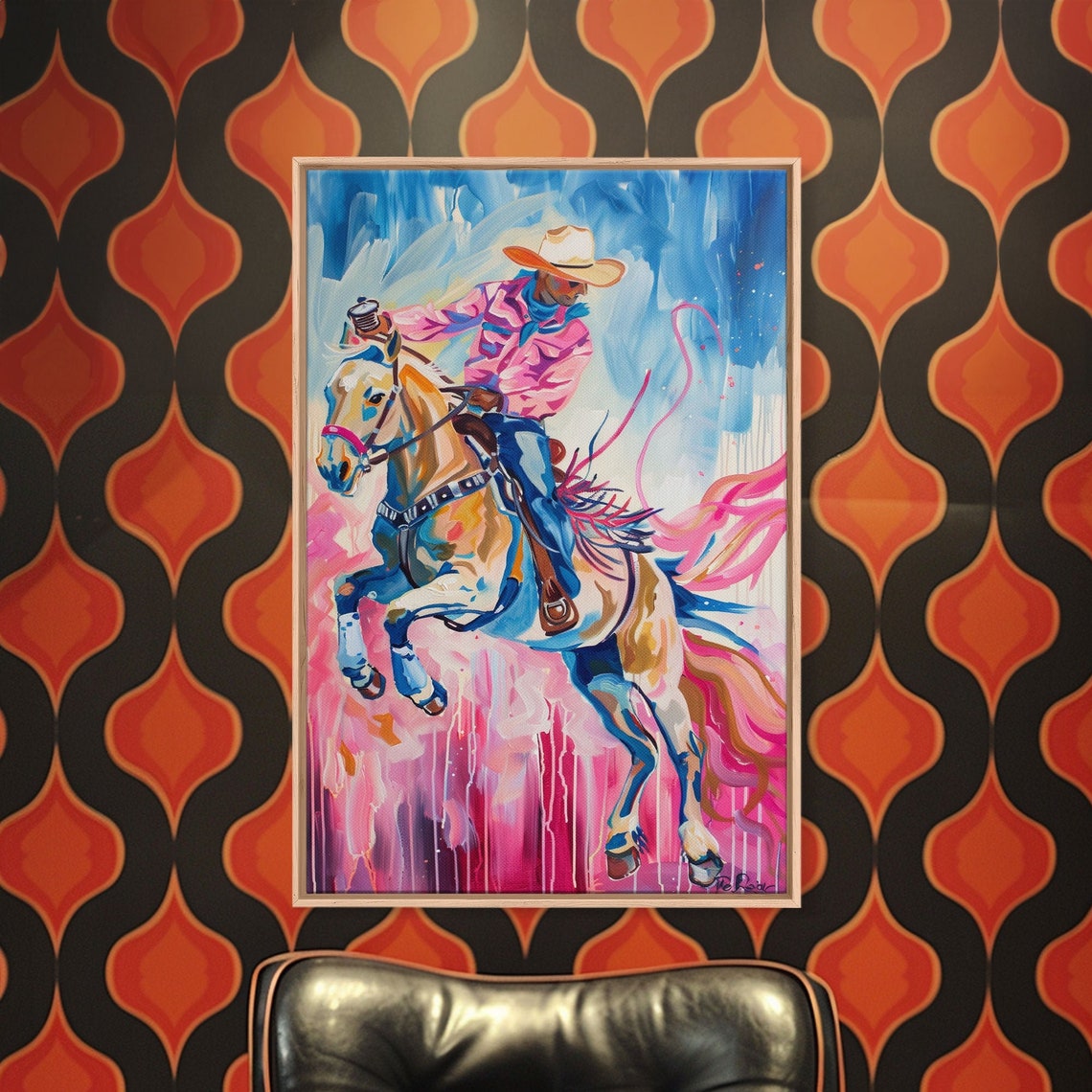 Dynamic Cowboy Lasso Bucking Horse Colorful Pop Art Western Poster - Image 3