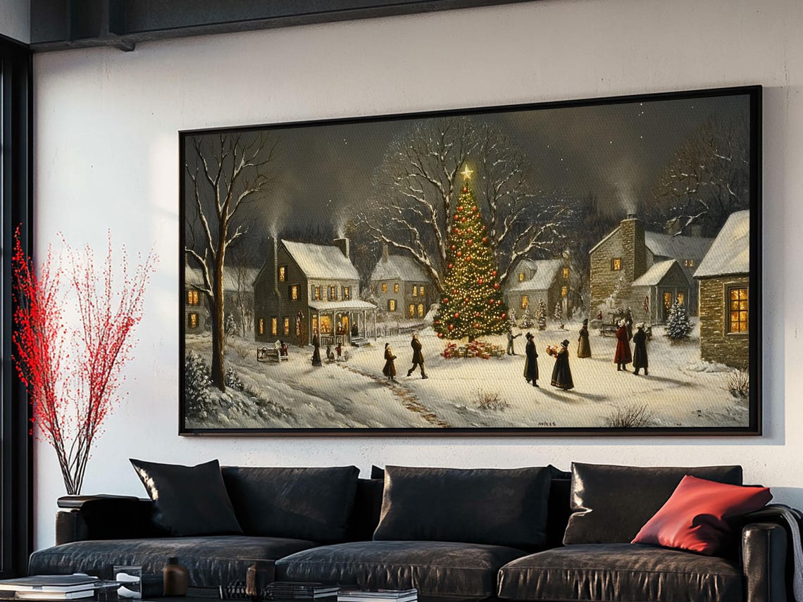 Winter Street Scene Victorian Christmas Village Oil Painting Print Ready To Hang Christmas Art Christmas Wall Art Cozy Christmas Print - Image 6