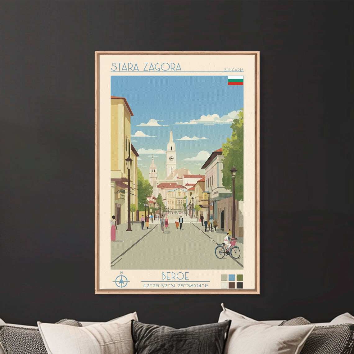 Stara Zagora Bulgaria Old Town Street Clock Tower View Travel Poster - Image 4