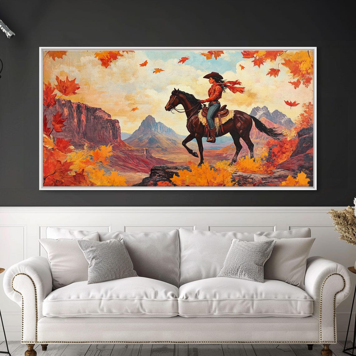 Cowgirl Horse Rider In The Fall Framed Print Rustic Trendy Christmas Art Country Christmas Decor Farmhouse Christmas Wall Art - Image 5