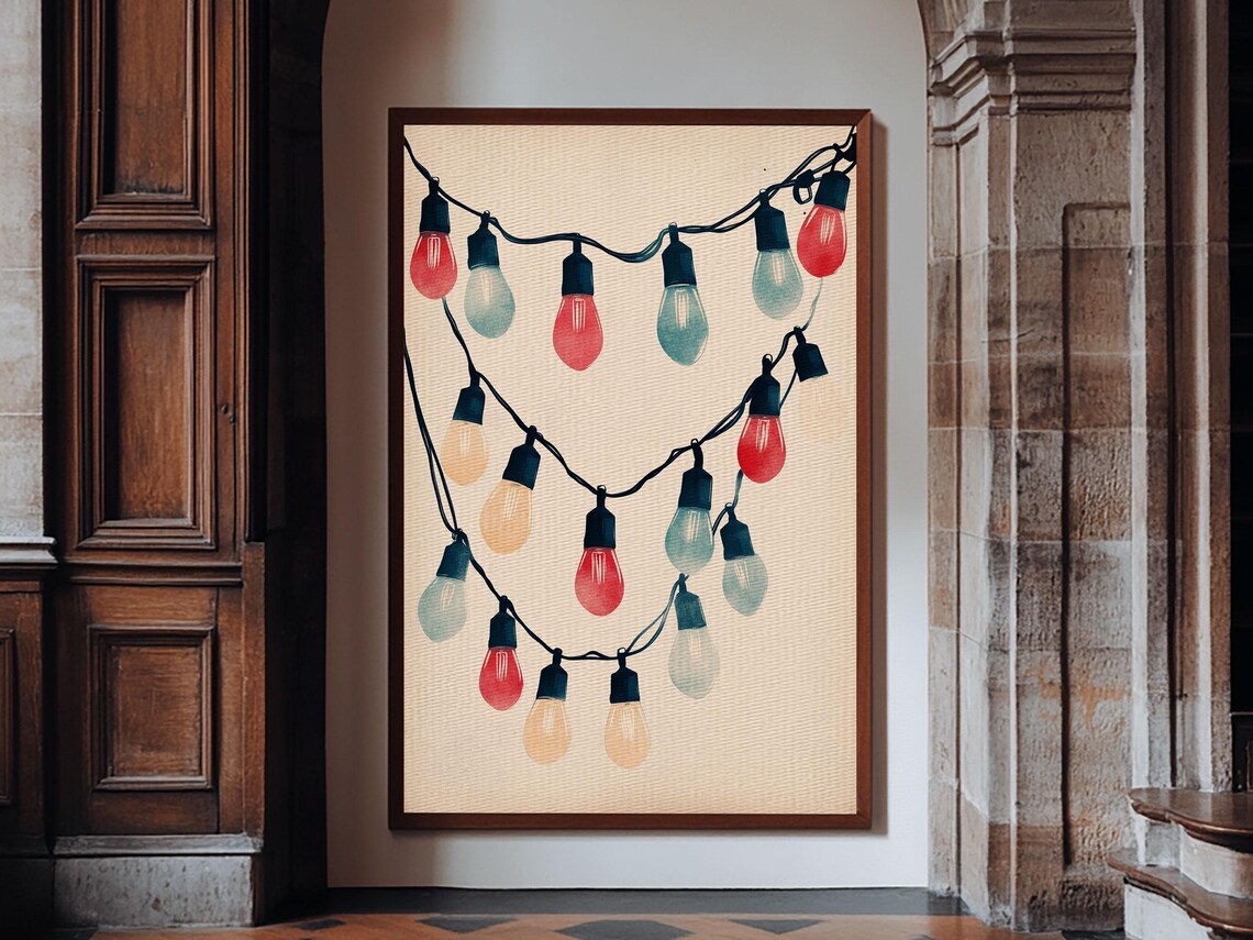 Colorful Christmas String Lights Watercolor Festive Holiday Poster - Image 5