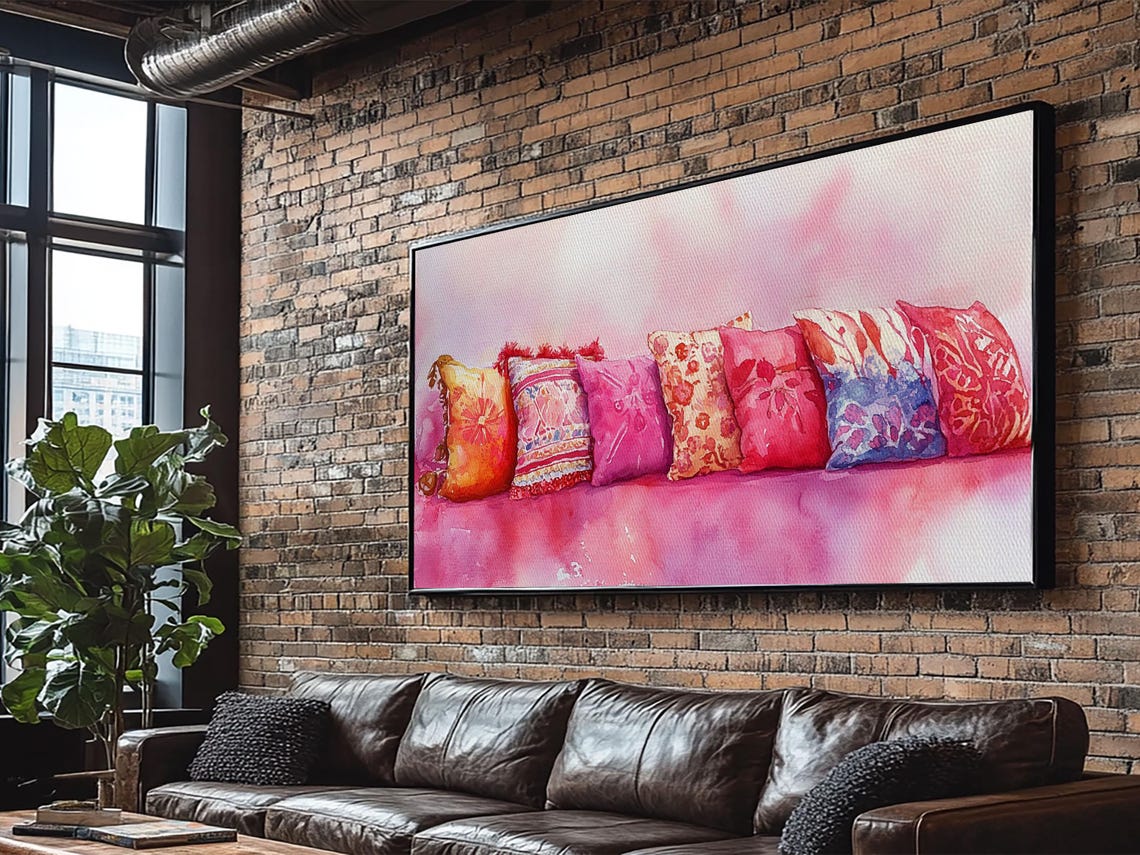 Colorful Patterned Throw Pillows Watercolor Boho Cushion Decor Poster - Image 2