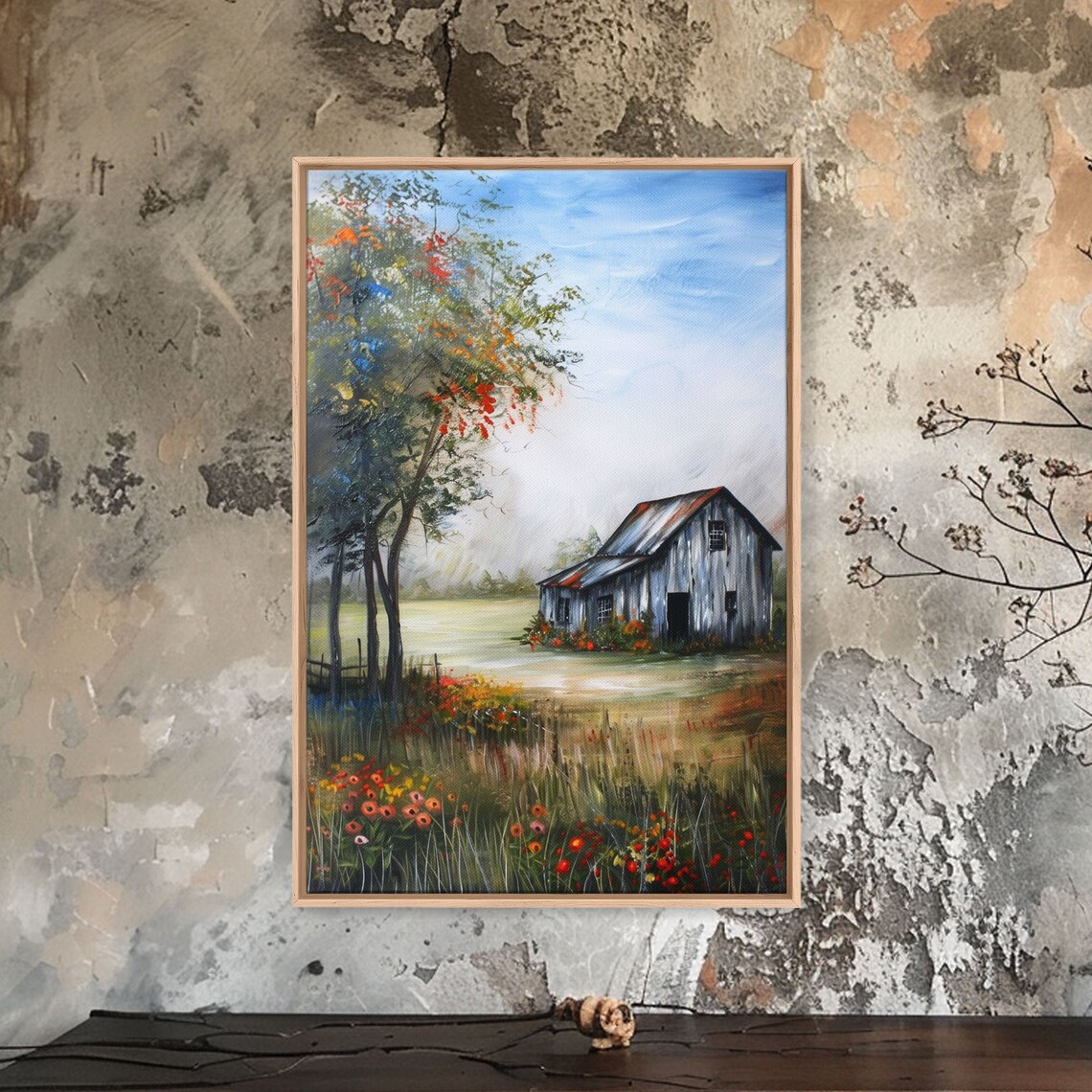 Rustic Old Barn Wildflower Meadow Country Farmhouse Art Poster - Image 4