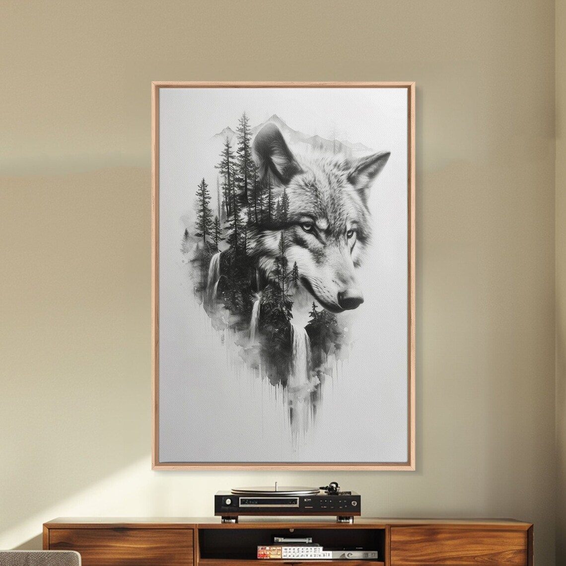 Wolf Forest Landscape, Black And White Minimalist Art - Image 3