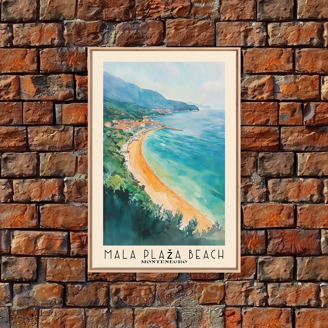 Mala Plaza Beach Montenegro Golden Sand Curved Bay Mountain View Poster - Image 5