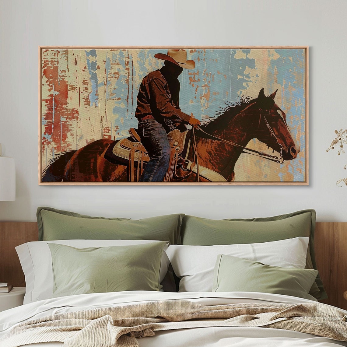 Silhouetted Cowboy On Horseback Abstract Rustic Western Art Poster
