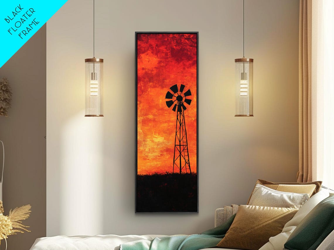 Moody Red Sky Windmill Silhouette Farmhouse Wall Decor Poster - Image 3