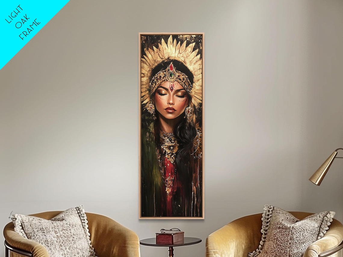 Golden Goddess Portrait Halo Dark Divine Feminine Art Poster