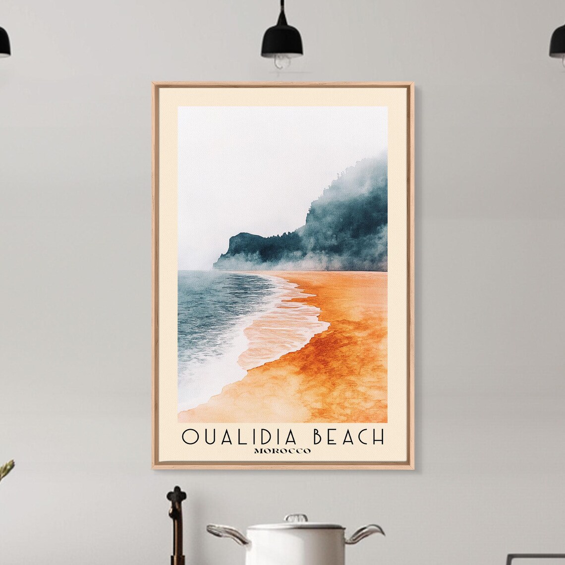 Oualidia Beach Morocco Golden Sand Surf Misty Forest Headland Travel Poster - Image 6