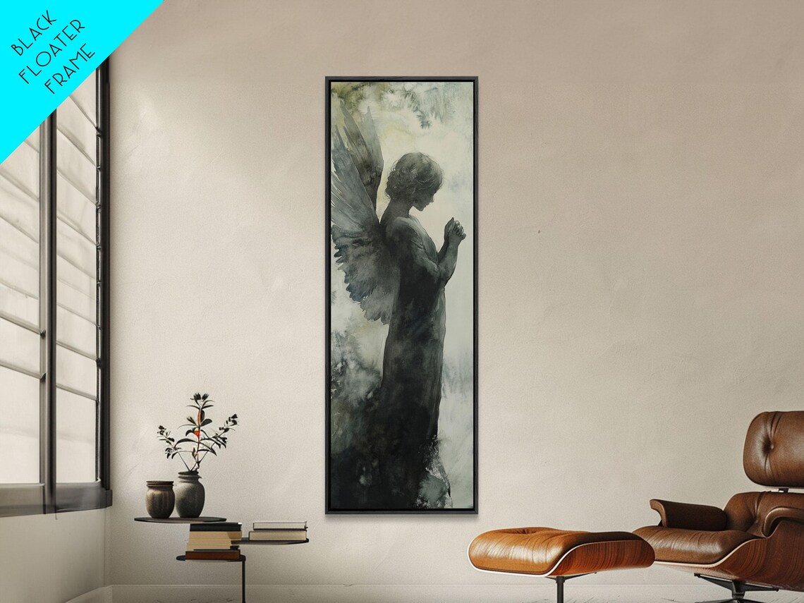 Praying Angel Wings Dark Watercolor Moody Spiritual Figure Art Poster - Image 6