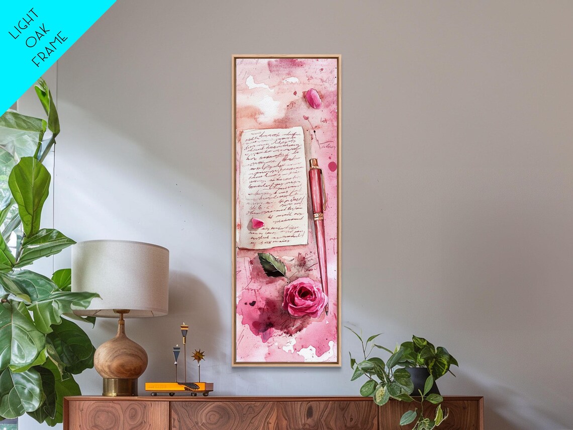Romantic Love Letter With Rose And Pink Pen Watercolor Wall Art - Image 3
