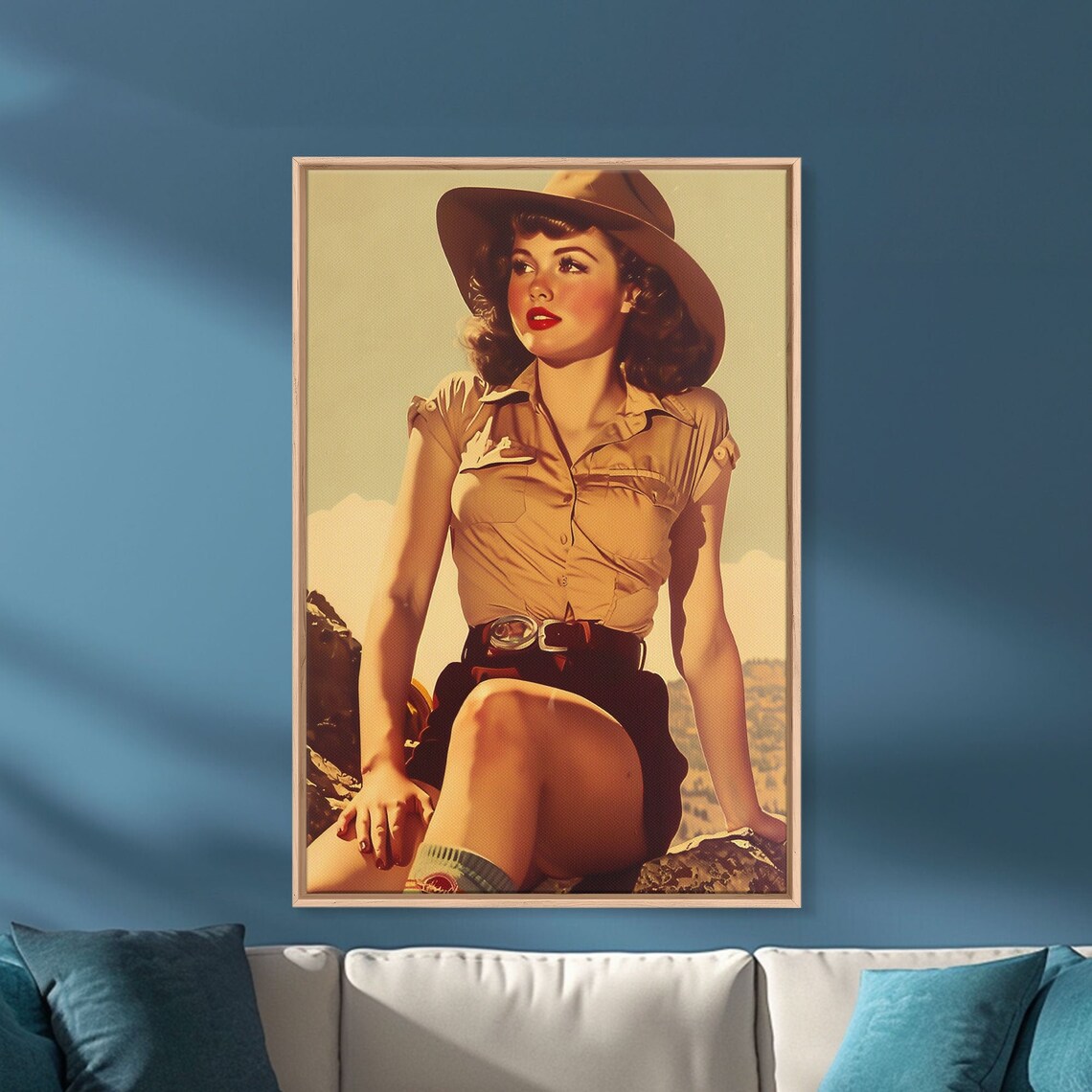 Retro Pinup Cowgirl Safari Hat Vintage Portrait Wall Art Poster - Image 4