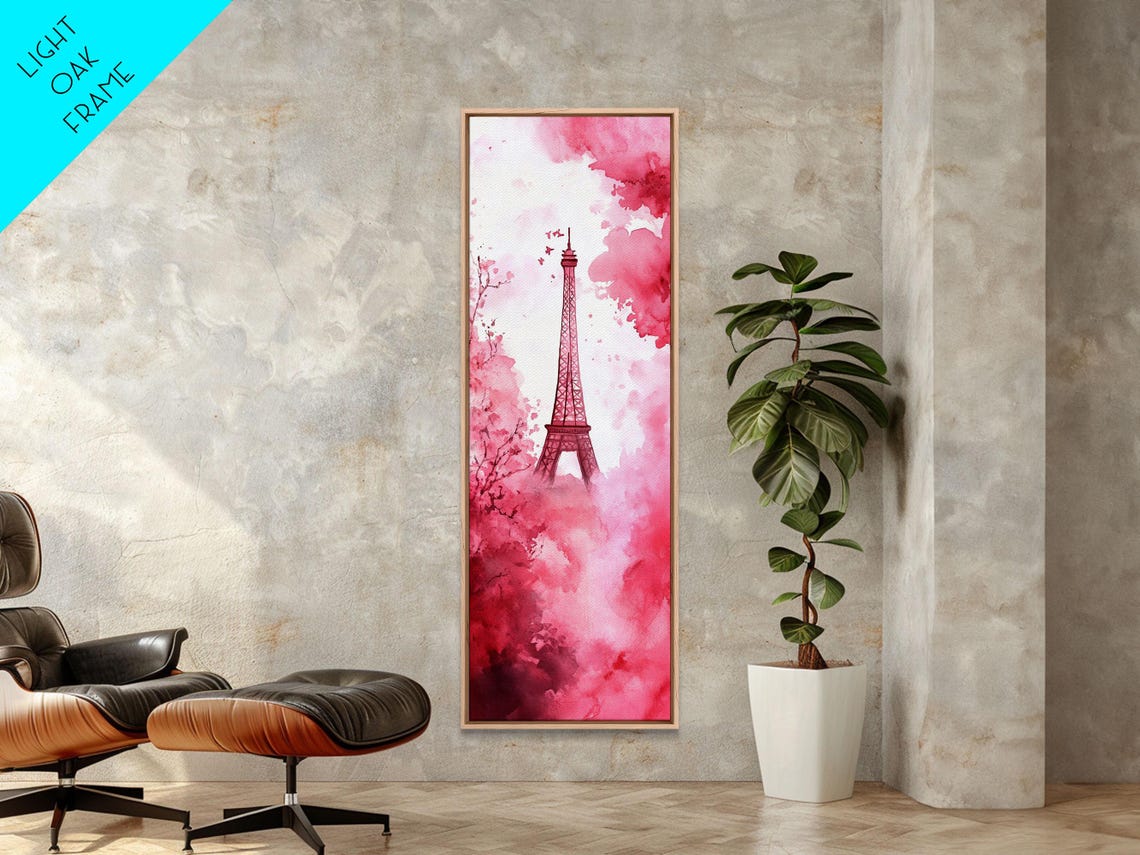 Eiffel Tower In Pink Watercolor Romantic Parisian Skyline Wall Art - Image 4