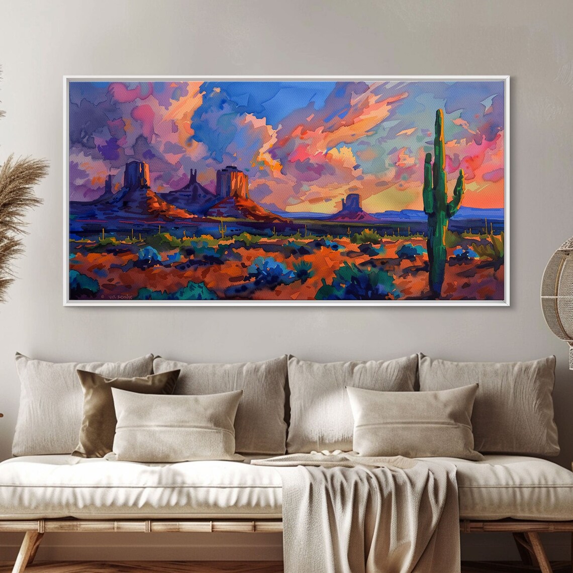 Mountain Sunset With Saguaro Cacti Art Print, Boho Decor - Image 4