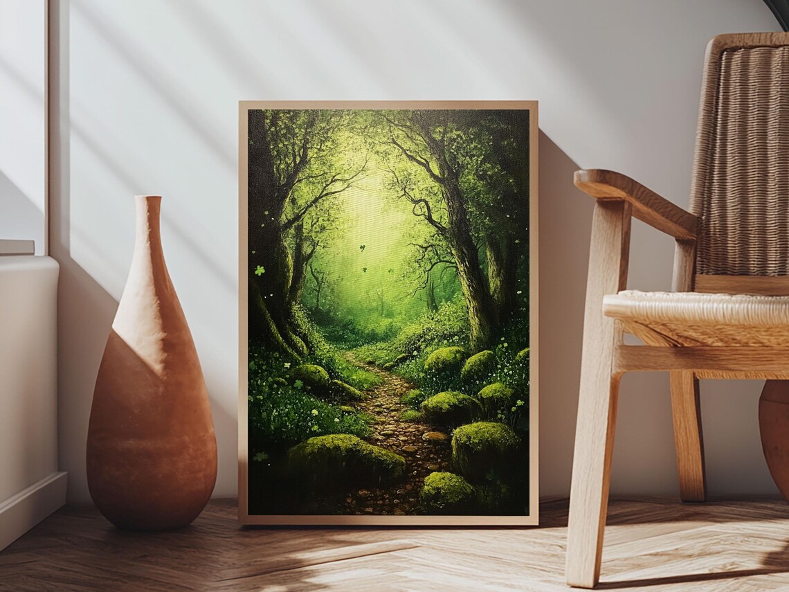 Enchanted Green Forest Path Magical Woodland Light Fantasy Nature Art Poster - Image 6